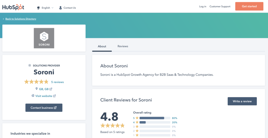 Soroni Hubspot Profile Screenshot